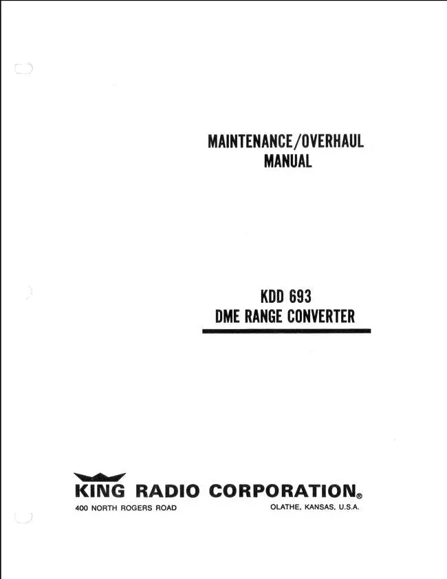 King Kdd 693 Dme Range Converter Maintenance-Overhaul Manual 1