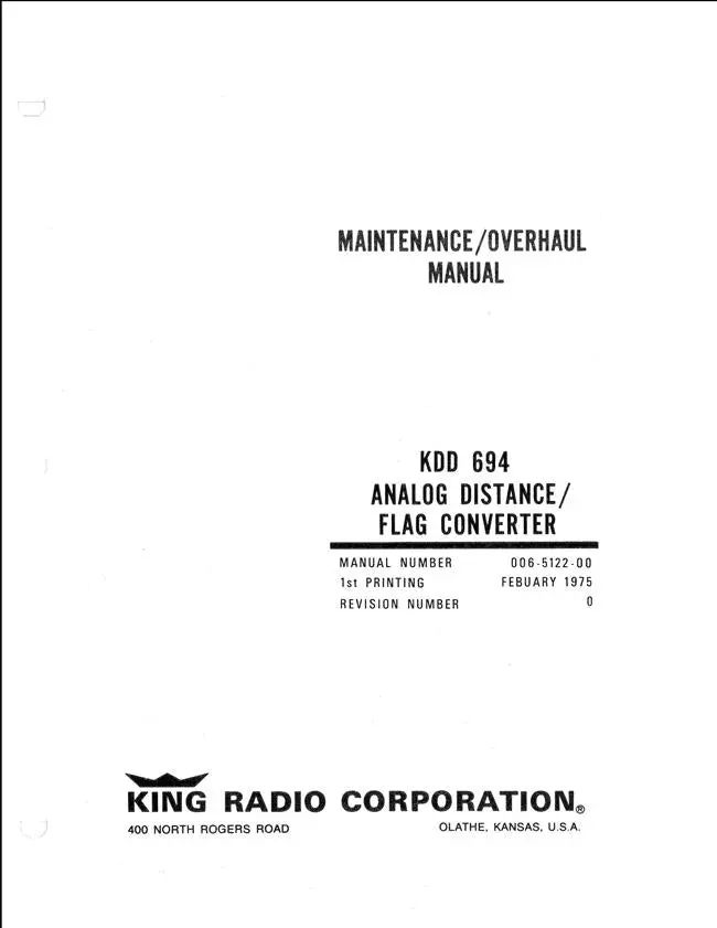 King Kdd 694 Analog Distance-Flag Converter Maintenance-Overhaul Manual (006-5122-00) 1