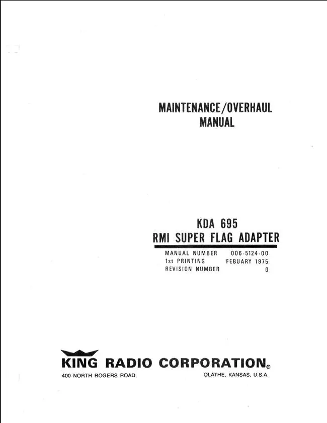 King Kda 695 Rmi Super Flag Adapter Maintenance-Overhaul Manual (006-5124-00) 1