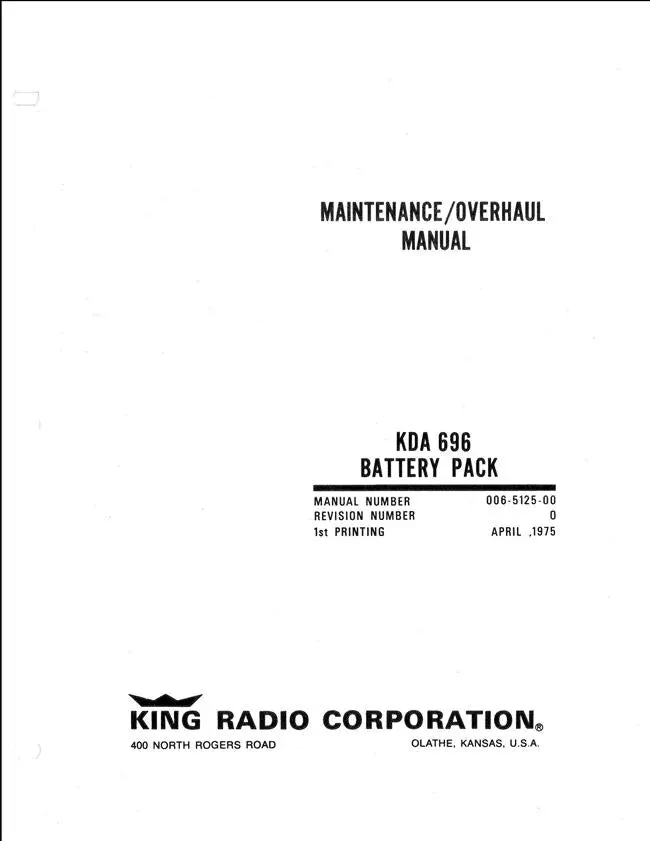 King Kda 696 Battery Pack Maintenance-Overhaul Manual (006-5125-00) 1