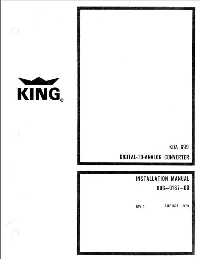 King Kda 699 Digital-To-Analog Converter Installation Manual (006-0187-00) 1