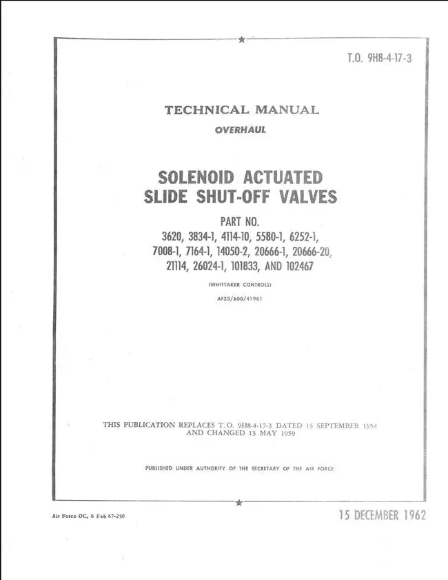 Whittaker Solenoid Actuated Slide Shut-Off Valves 1962 Overhaul Technical Manual (T.O. 9Hb-4-17-3) 1