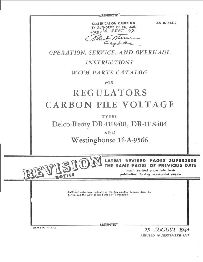 Delco-Remy-Westinghouse Carbon Pile Voltage Regulators Operation, Service, Overhaul, Parts Manual 1