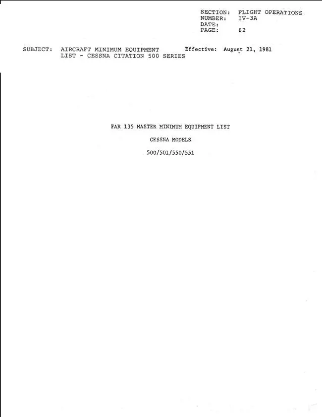 Cessna Citation Models 500-501-550-551 Far 135 Master Minimum Equipment List 1