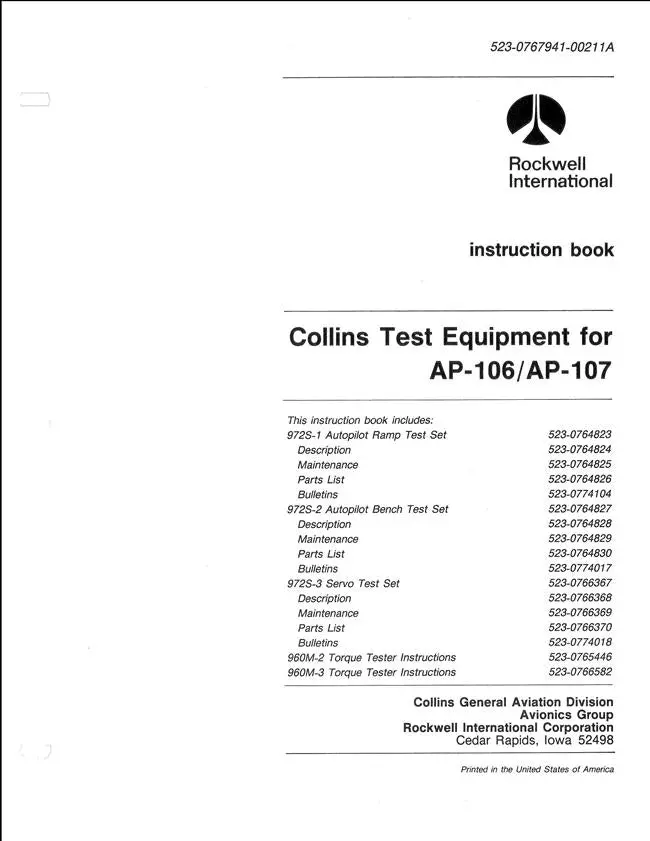 Collins Test Equipment For Ap-106-Ap-107 Instruction Book (523-0767941-0211A) 1