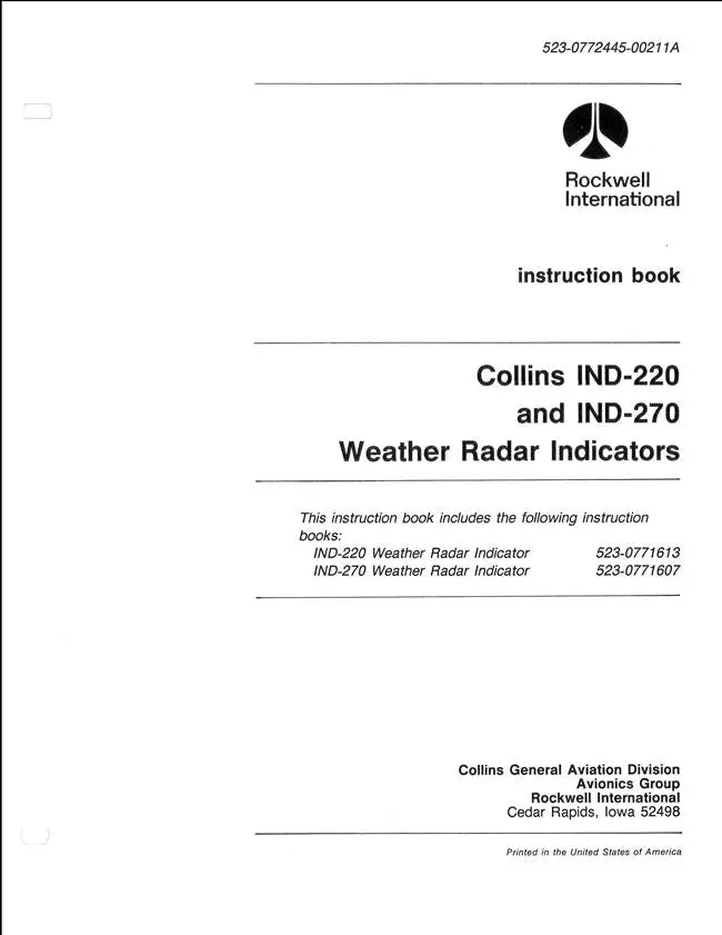 Collins Ind-220, Ind-270 Weather Radar Indicators Instruction Book (523-0772445-0211A) 1