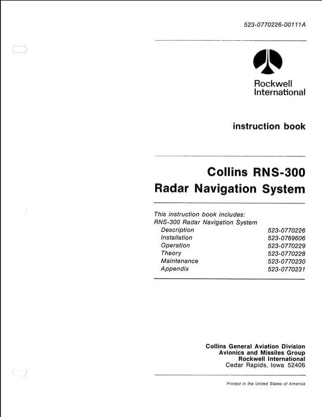 Collins Rns-300 Radar Navigation System Instruction Book (523-0770226-00111A) 1
