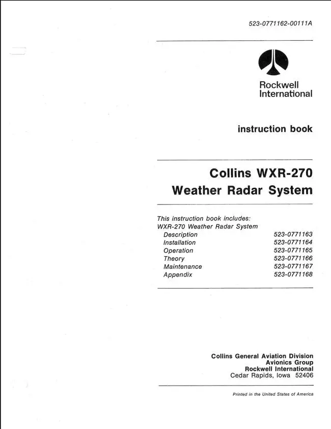 Collins Wxr-270 Weather Radar System Instruction Book (523-0771162-00111A) 1
