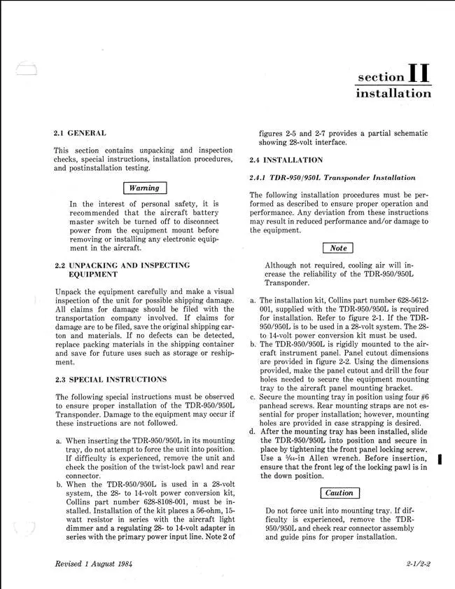 Collins Tdr-950-950L Transponder Instruction Book (523-0766464-00411A) 1