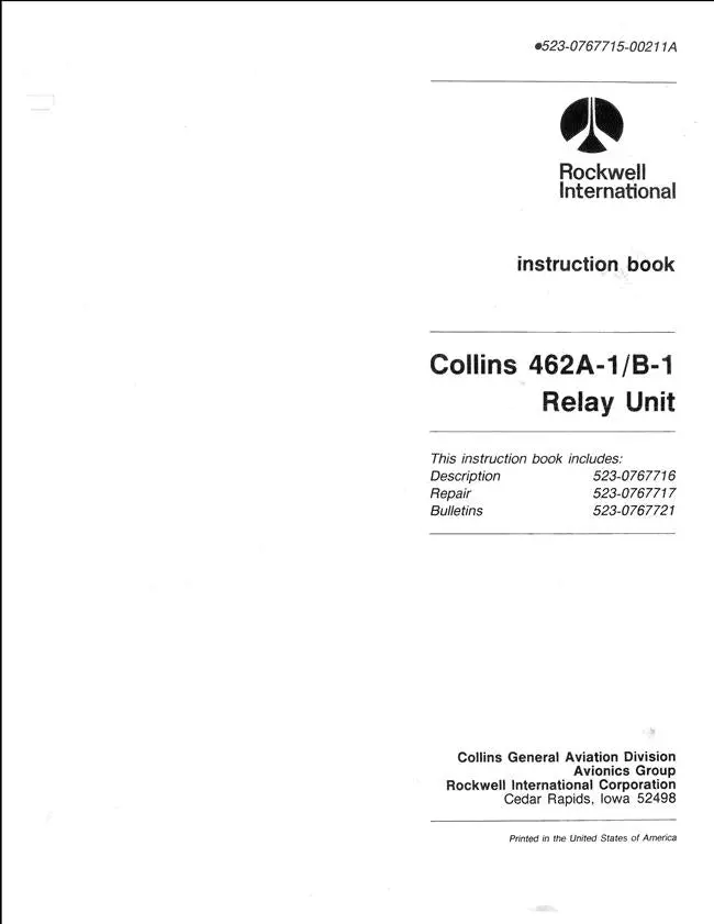 Collins 462A-1-B-1 Relay Unit Instruction Book (523-0767715-00211A) 1