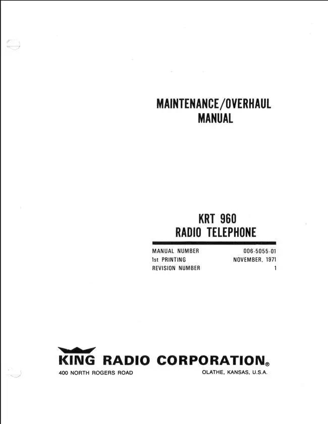 King Krt 960 Radiotelephone System Maintenance-Overhaul Manual (006-5055-01) 1