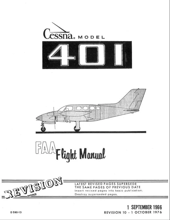 Cessna 401 1976 Faa Approved Flight Manual (Certification No. A7ce) 1