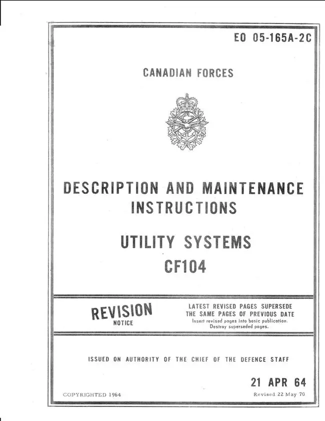 Canadian Forces Utility Systems Cf104 Description & Maintenance Instructions Manual (Eo 05-165A-2C) 1