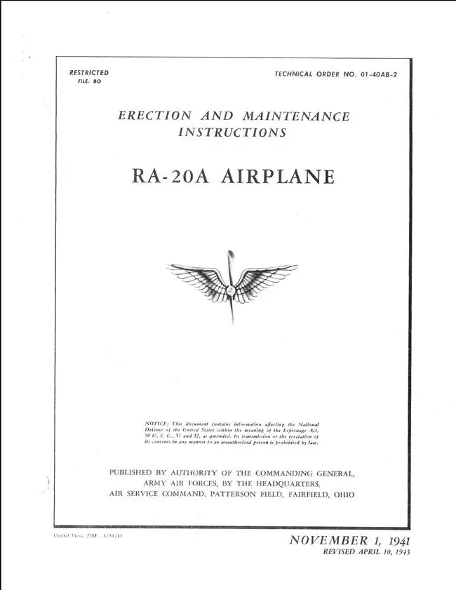 Douglas Model Ra-20A Erection & Maintenance Manual (T.O. 01-40Ab-3) 1
