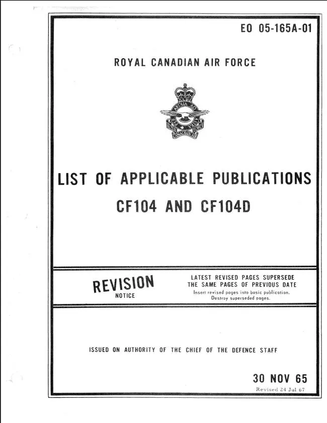 Royal Canadian Air Force Cf104, Cf104d Applicable Publications List (Eo 05-165A-01) 1