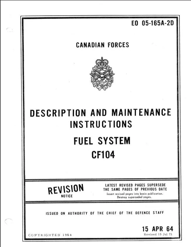 Canadian Forces Cf104 Fuel System Description & Maintenance Manual (Eo 05-165A-2D) 1
