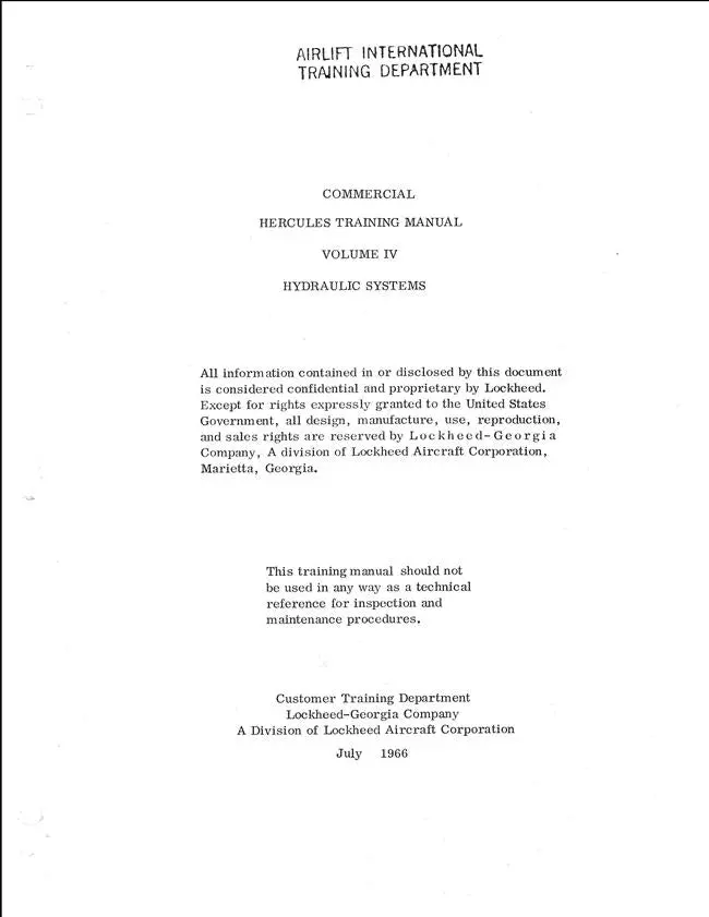Lockheed L 100 Hercules Hydraulic Systems Training Manual Vol. Iv 1