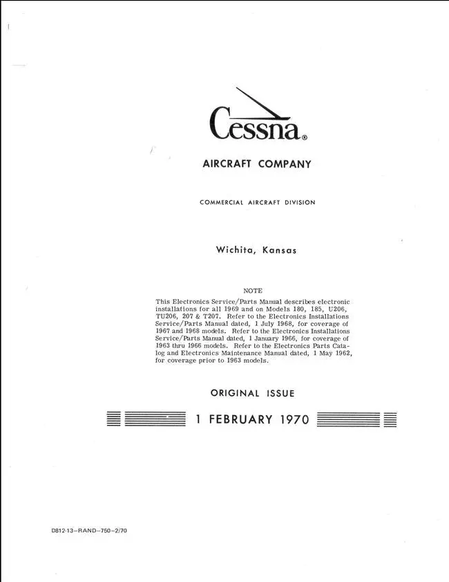 Cessna 1969-70 Models 180, 185, U206, 207 Electronic Installations Service-Parts Manual 1