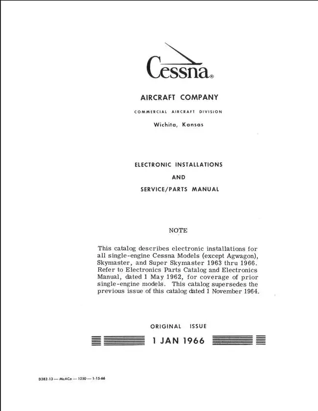 Cessna Single-Engine Models Skymaster & Super Skymaster 1963-66 Electronic Installations Service-Parts Manual 1