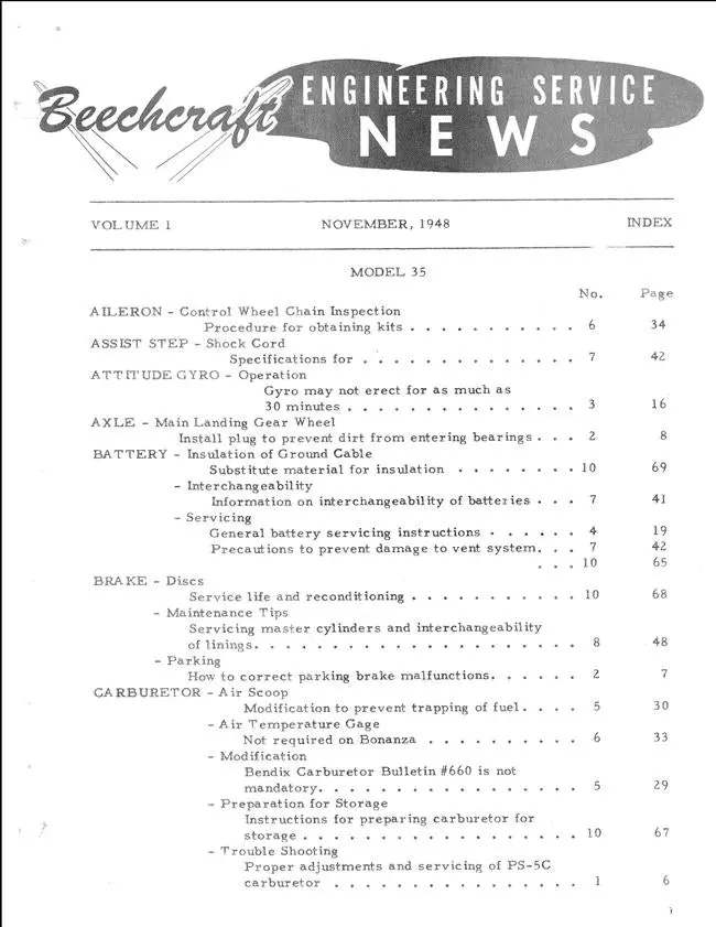 Beech Engineering Service News 1947-48 Vol I 1