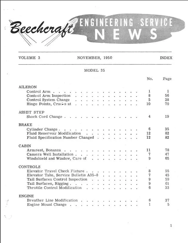 Beech Engineering Service News 1950 Vol Iii 1