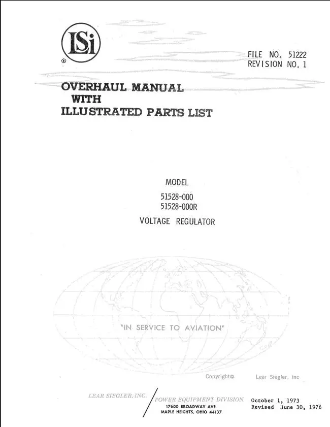 Lear Siegler Model 51528-000, 51528-000R Voltage Regulator Overhaul Manual-Parts List (File No. 51222) 1