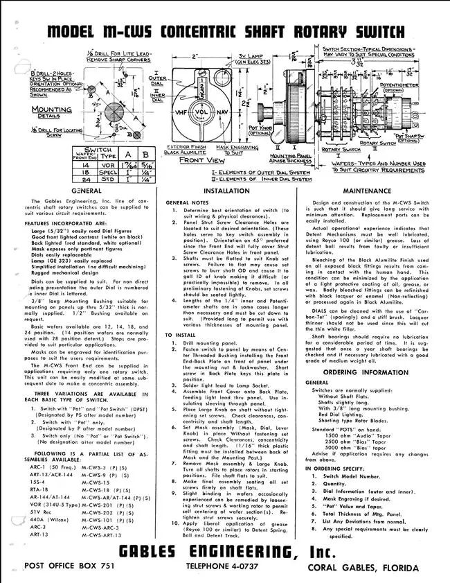 Gables Engineering Model (M) Cws Concentric Wafer Switch General Information Manual 1