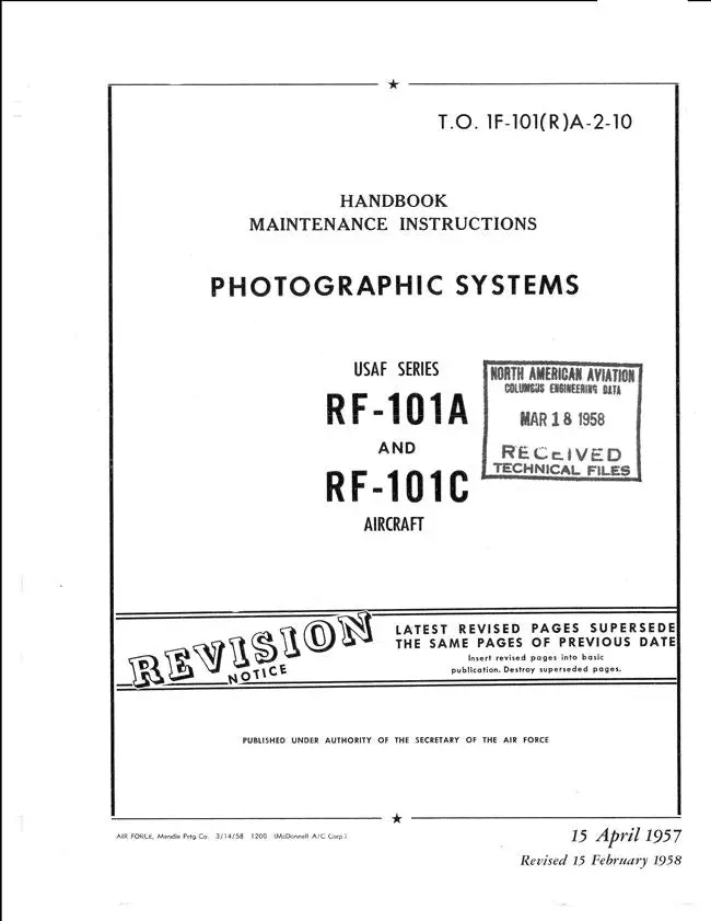 North American Rf-101A, Rf-101C Organizational Maintenance Handbook (T.O. 1F-101 (R)A-2-10) 1