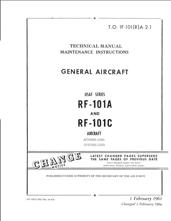 Mcdonnell Rf-101A, Rf-101C Maintenance Instructions Technical Manual (T.O. 1F-101(R)A-2-1) 1