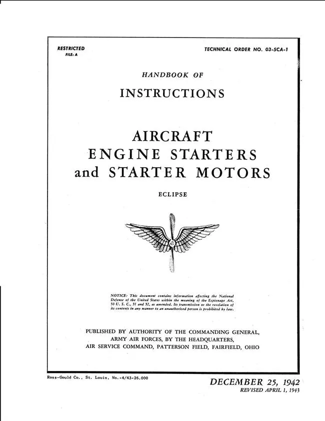 Eclipse Aircraft Engine Starters & Starter Motors Instructions Handbook (T.O. 03-5Ca-1) 1