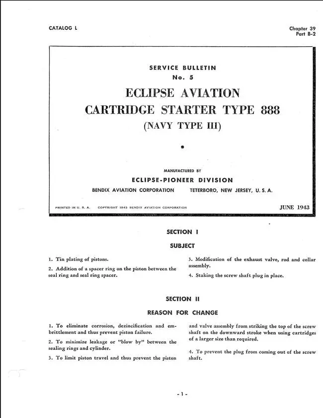 Eclipse-Pioneer Cartridge Starter Type 888 (Navy Type Iii) Service Bulletin No. 5 1