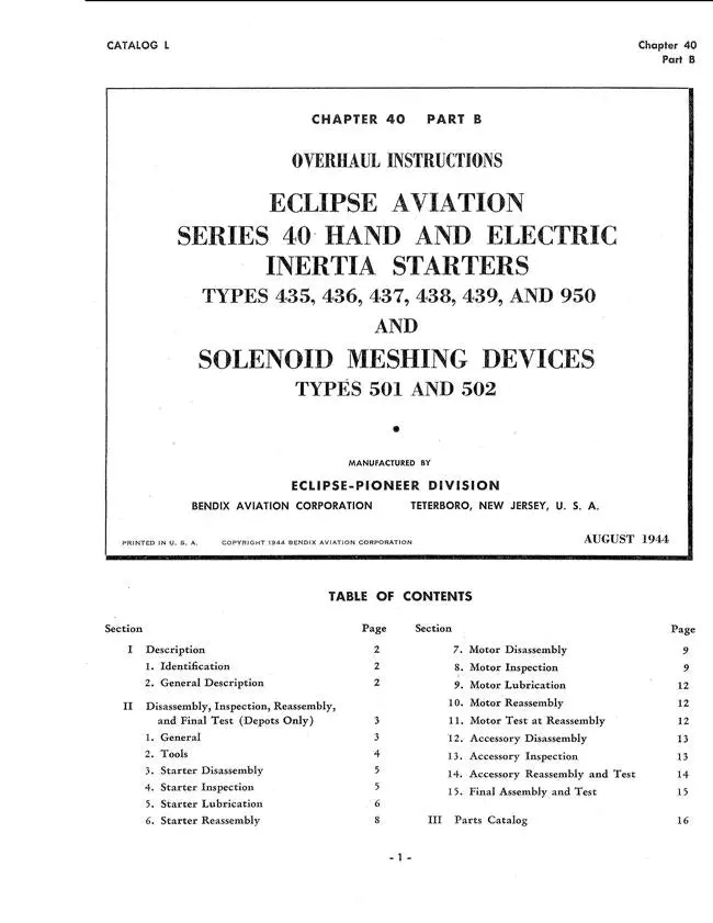 Eclipse-Pioneer Series 40 Hand & Electric Inertia Starters & Solenoid Meshing Devices Overhaul Instructions 1