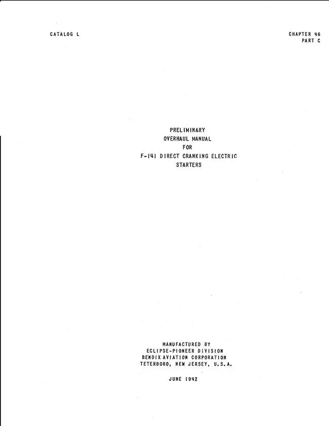 Eclipse-Pioneer F-141 Direct Cranking Electric Starters Preliminary Overhaul Manual 1