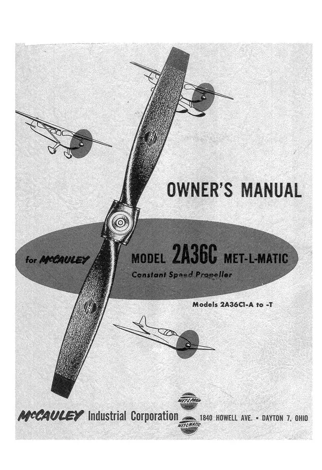 Mccauley Model 2A36c Met-L-Matic Constant Speed Propeller Owner's Manual (Bulletin No. P105) 1