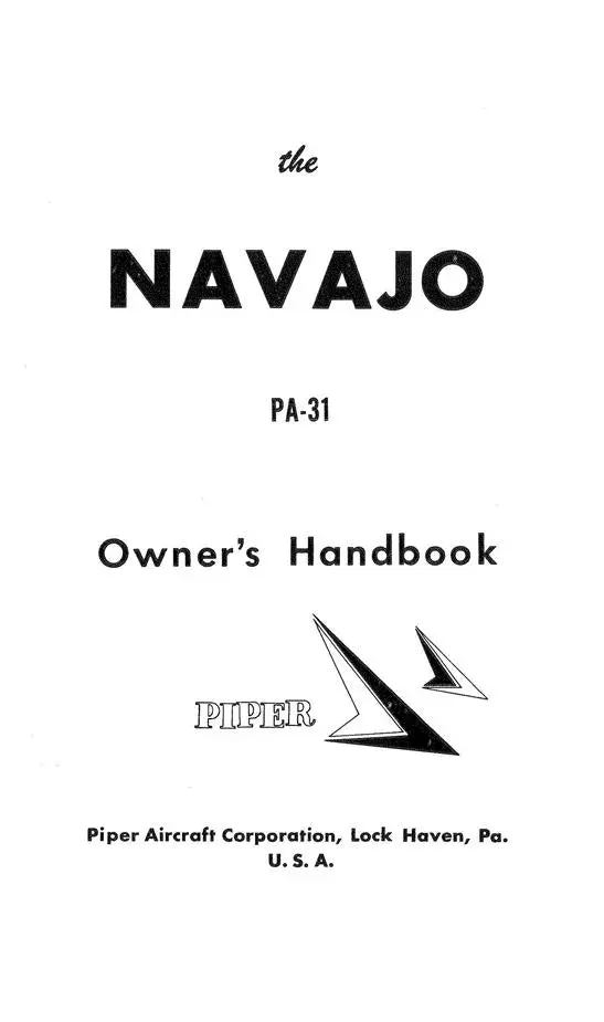 Piper Pa-31 Navajo 1967 Owner's Handbook (Part No. 753-702) 1