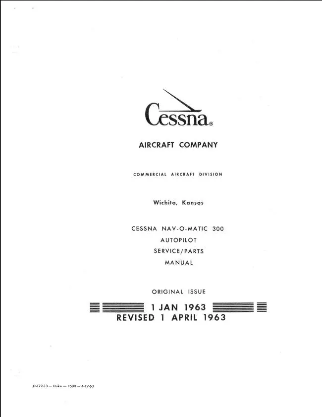 Cessna 300 Nav-O-Matic Autopilot 1963 Service-Parts Manual 1