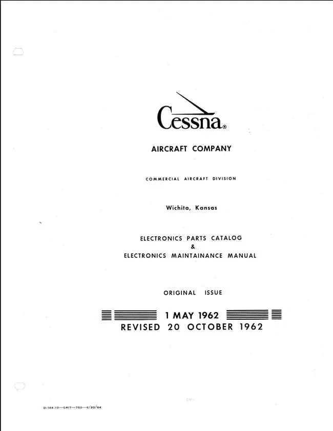 Cessna 1962 Electronic Parts Catalog & Maintenance Manual (D144-13) 1