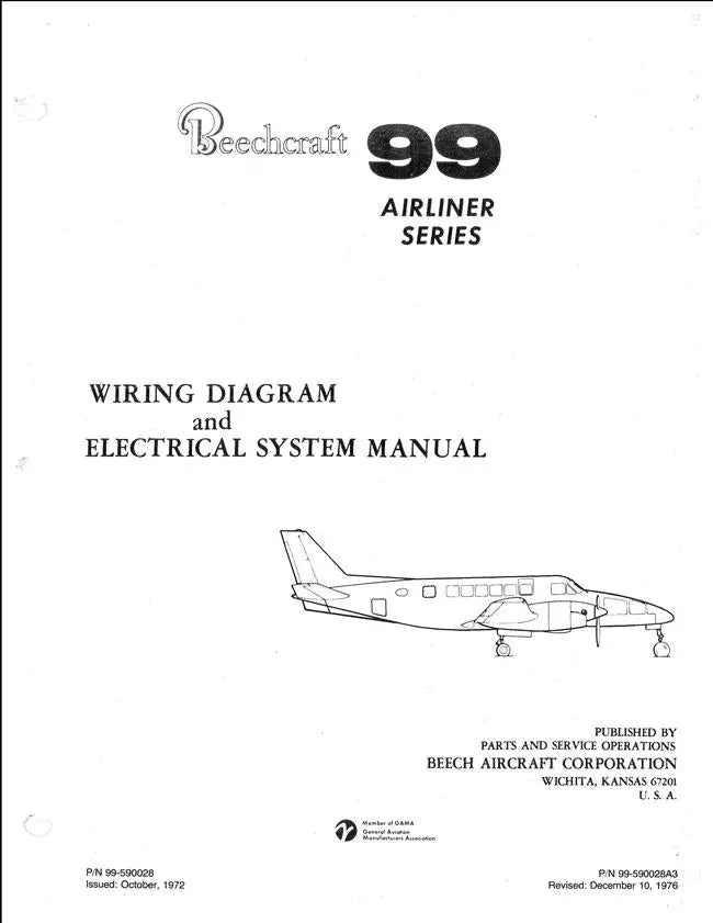 Beech 99 Airliner Series Wiring Diagram & Electrical System Manual (Part No. 99-590028A3) 1