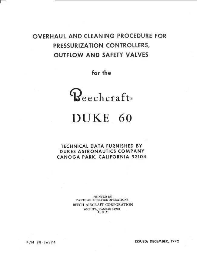Beech Duke 60 Overhaul & Cleaning Procedure Manual (Part No. 98-36374) 1