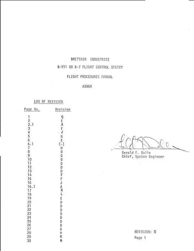 Brittain Industries B-Viii, B-7 Flight Control System Flight Procedures Manual 1