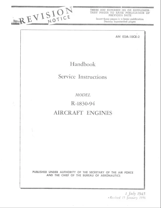 Usaf R-1830-94 Engine Service Instructions Handbook (An 02A-10Ec-2) 1