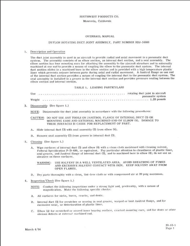 Southwest Products Dyflon Rotating Duct Joint Assembly Overhaul Manual 1