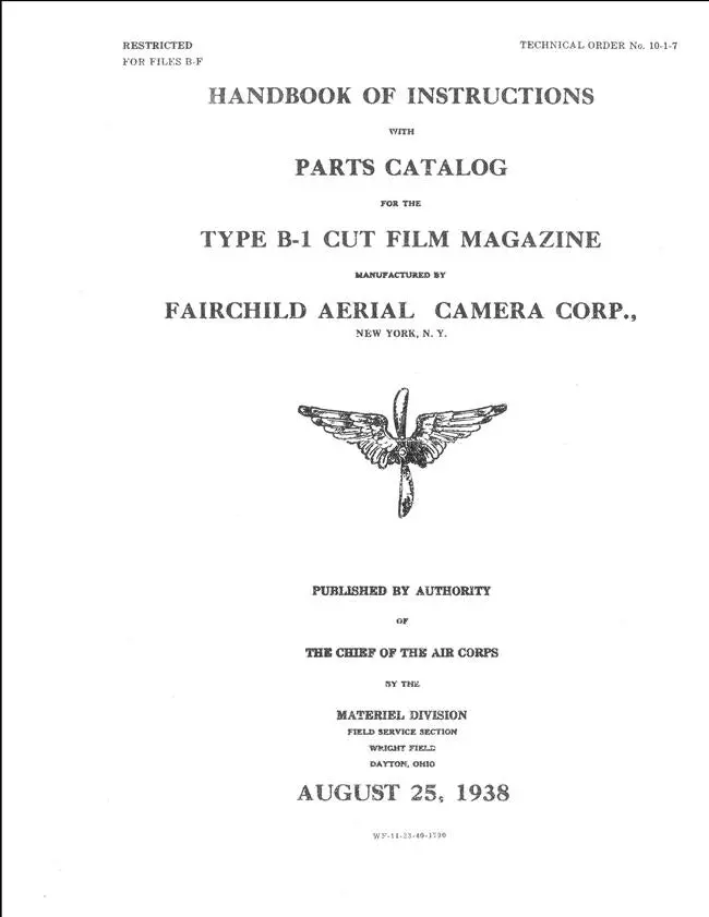 Fairchild Type B-1 Cut Film Magazine Parts Catalog-Instruction Handbook 1