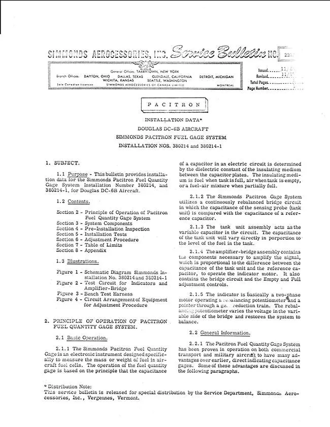 Douglas Dc-6B Fuel Quantity Indicating System Service Bulletin No. 223A 1