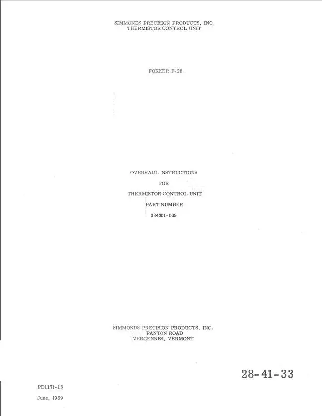 Simmonds Precision Thermistory Control Unit Part No. 384301-009 Overhaul Instructions Manual 1