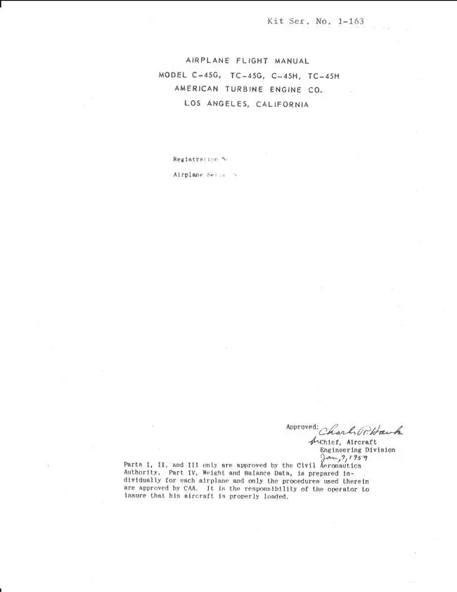 Beech Model C-45G, Tc-45G, C-45H, Tc-45H Flight Manual 1