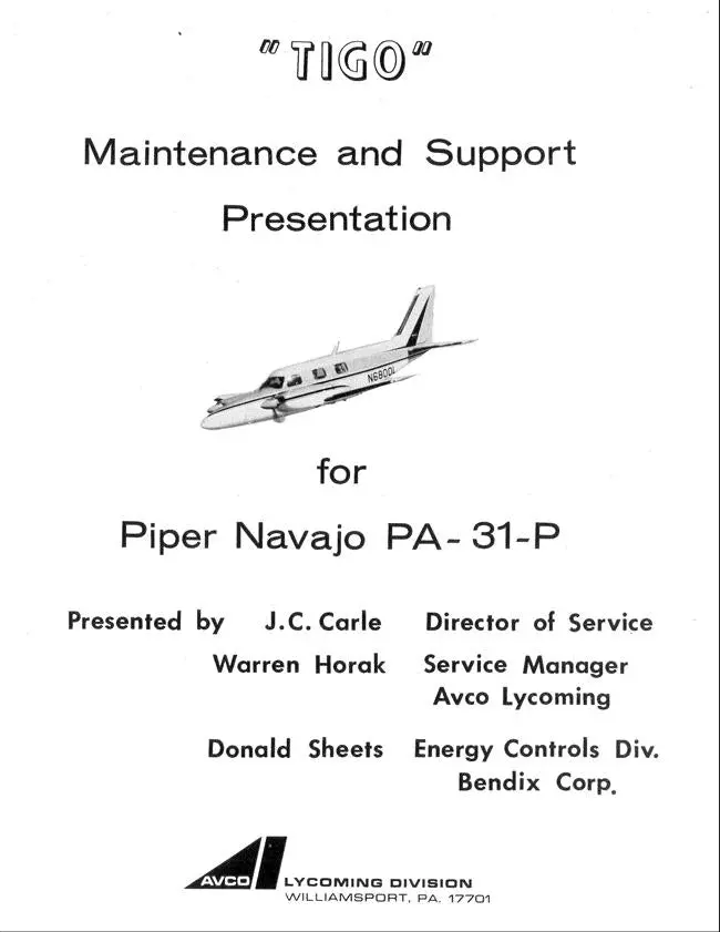 Lycoming "Tigo" Piper Navajo Pa-31-P Maintenance & Support Presentation Manual 1