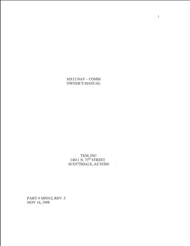 Tkm Mx12 Nav-Comm 1998 Owner's Manual 1