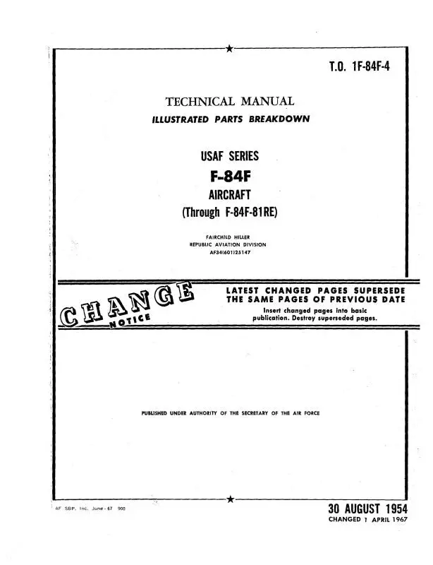 Republic Aviation F-84F Thru F-84F-81Re 1954 Illustrated Parts Breakdown (1F-84F-4) 1