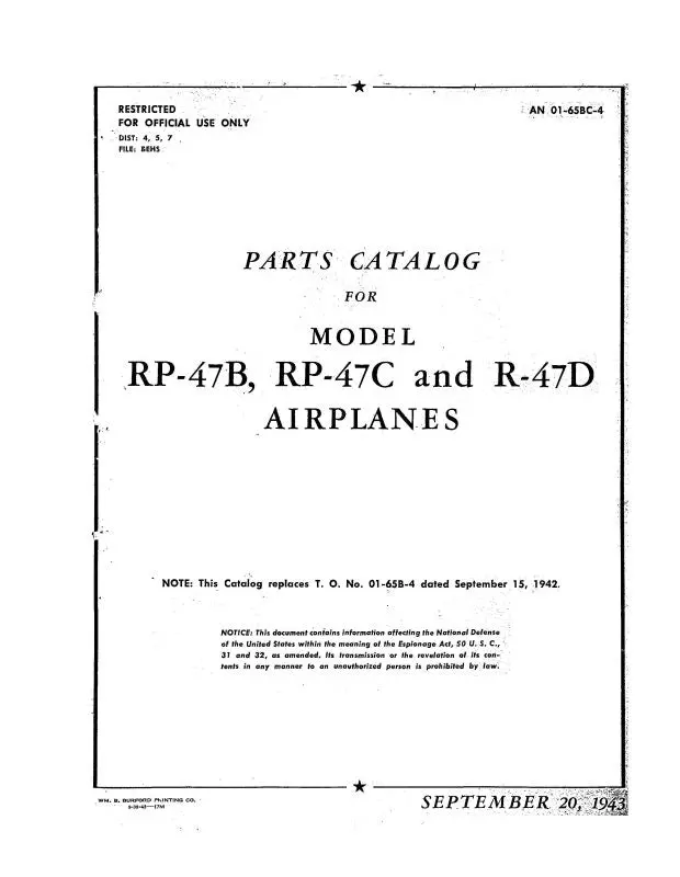 Republic Aviation P-47B,-C & -D 1943 Parts Catalog (01-65Bc-4) 1